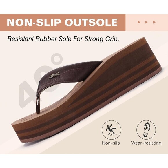 🆕 Women’s Brown Platform Sandals | Comfy Arch Support | Vegan Leather - Picture 6 of 7